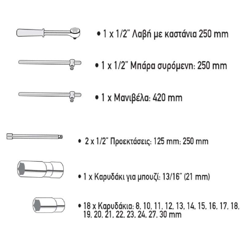 BASIC ΚΑΡΥΔΑΚΙΑ ΣΕΤ 24 τεμ 1/2'' 330521 - Image 2