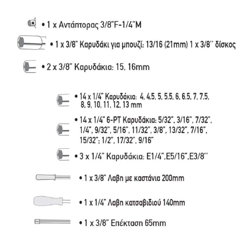 BASIC ΚΑΡΥΔΑΚΙΑ ΣΕΤ 40 τεμ 1/4" & 3/8" 330552 - Image 2
