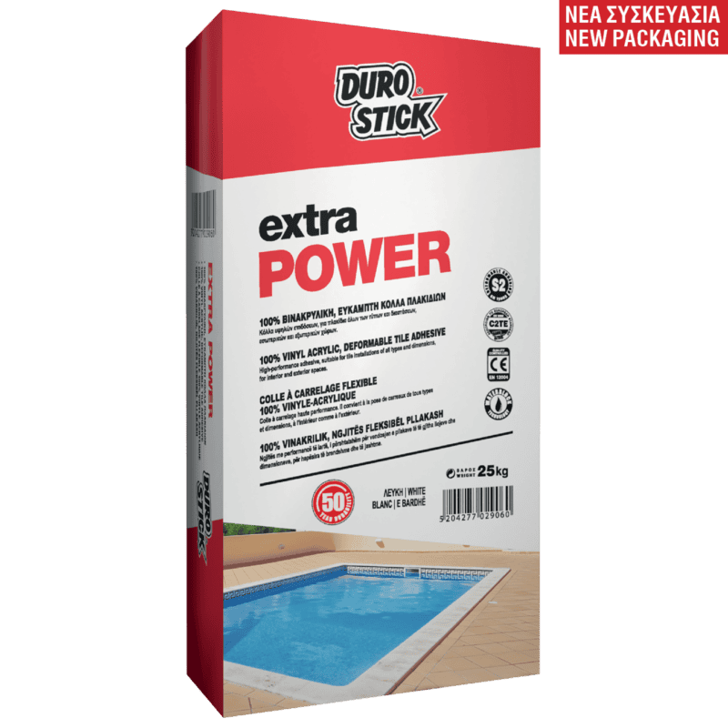 Durostick Extra Power Εύκαμπτη Κόλλα Πλακιδίων Λευκή 25Kg